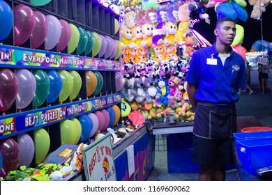 Timonium, Maryland / USA - August 28 2018: Maryland State Fair Game At Night