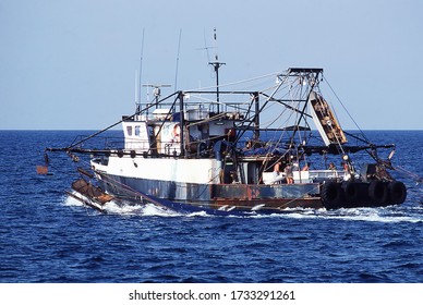 Timor Sea, Northern Territory, Australia: July 13, 1998, View Of A Prawn Trawler At Sea On The Fishing Grounds In The Timor Sea Of The North West Coast Of Darwin