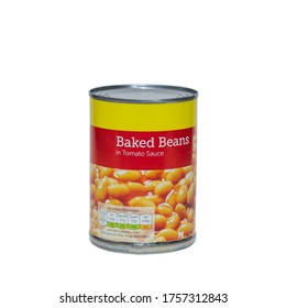 A Tin Of Baked Beans Isolated On White Background