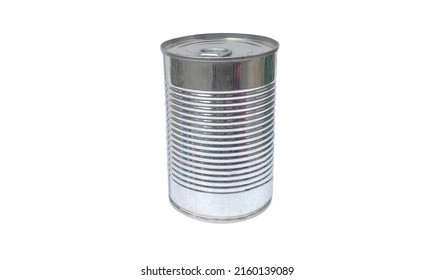 Tin Can Isolated On White Background. Empty Metal Food Container. Aluminum Closed Bank