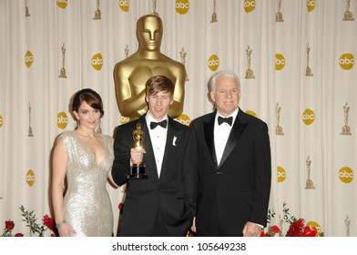 Tina Fey With Dustin Lance Black And Steve Martin  In The Press Room At The 81st Annual Academy Awards. Kodak Theatre, Hollywood, CA. 02-22-09