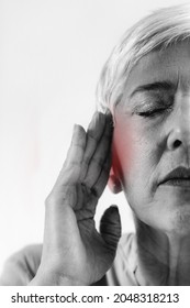 Tinnitus. Senior Woman Suffering From Tinnitus.