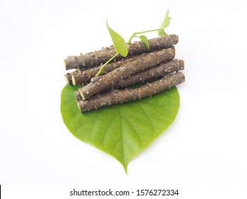 Tinospora Cordifolia Or Heart Leaved Moonseed With Leaf Use As Ingredient In Hair Dandruff Shampoo Product To Soothe Itchy, Flaky And Irritated Scalp And Dry And Is A Medicine Herb Use For Health Care