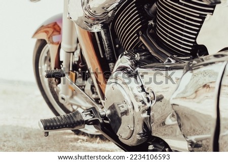 Similar – Image, Stock Photo Black motorcycle on road over nature background