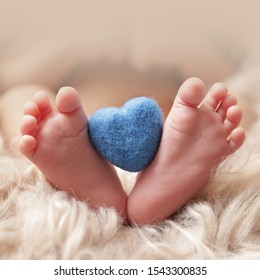 Tiny Baby Feet Holding Blue Heart