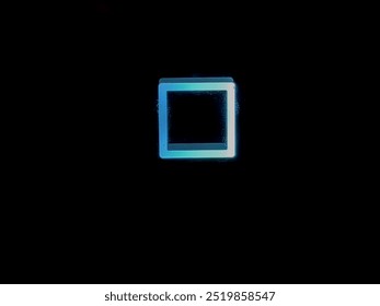 Tiny Blue Square Shape: Illuminated and Isolated on Black Background, Push the Button Concept