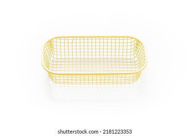 Tiny Container Storage Isolated On White Background. Container For Organising And Storing Items. Yellow Container Storage. Home Organization. Minimalist Object. Scandinavian Design. Household Item.