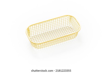 Tiny Container Storage Isolated On White Background. Container For Organising And Storing Items. Yellow Container Storage. Home Organization. Minimalist Object. Scandinavian Design. Household Item.