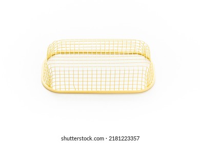 Tiny Container Storage Isolated On White Background. Container For Organising And Storing Items. Yellow Container Storage. Home Organization. Minimalist Object. Scandinavian Design. Household Item.