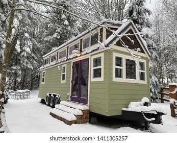 Tiny House On Wheels In The Snow