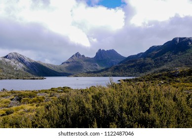 Tiny House On The Yellow Brown Lake Of The Cradle Mountain Region In Tasmania, Australia