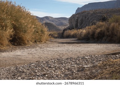 A tiny pool of water is all that remains in the riverbed of the Rio Grande near Solis, Big Bend National Park, Texas.