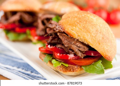 Tiny Slider Sandwiches with Pulled Beef and Red Bell Peppers