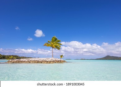 Tiny Tropical Island Surrounded By Clear Blue Turquoise Ocean 