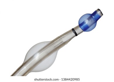 Tip Of Endobronchial Cannula Used In Anaesthesiology During Lung Surgeries, With Both Balloons Inflated, White Background