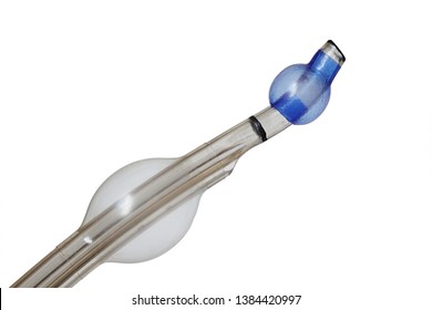 Tip Of Endobronchial Cannula Used In Anaesthesiology During Lung Surgeries, With Both Balloons Inflated, White Background