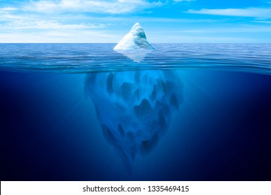 Tip of the iceberg. Underwater iceberg floating in ocean.