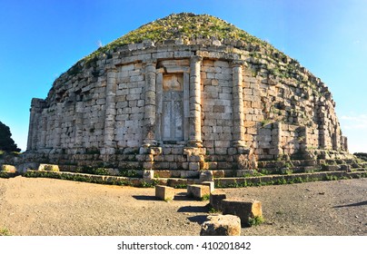 TIPAZA, ALGERIA - APR 9, 2016: The Tomb Of The Old Christian Pyramid. Step Pyramids Are Structures Which Characterized Several Cultures Throughout History In Several Locations Throughout The World.