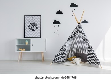 Tipi Tent In The Black And White Kid Room