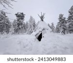 Tipi tent in Finland. Cold and a lot of snow