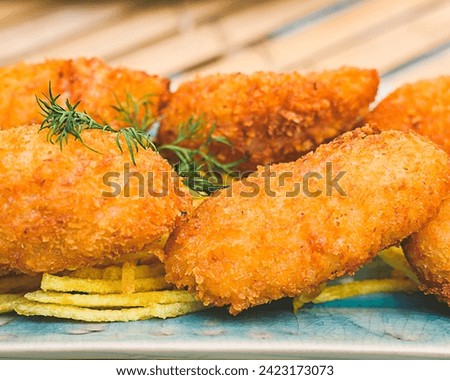 Tipical spanish food, croquettes, foreground, in Madrid