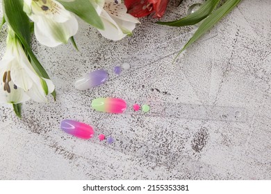 tips and gradient varnish lie light background along and flowers  gradient nail design