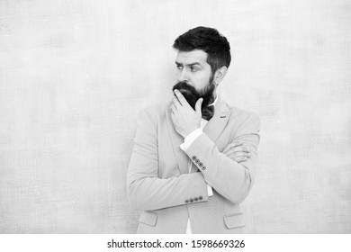 Tips For Grooms. How To Beat Nerves On Wedding Day. Man Bearded Hipster Formal Suit With Bow Tie. Wedding Fashion. Formal Style Perfect Outfit. Impeccable Groom. Tips For Dealing Pre Wedding Anxiety.