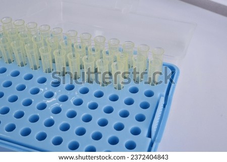 Tips for micropipettes. There are two types of tips for micropipettes, yellow and blue.