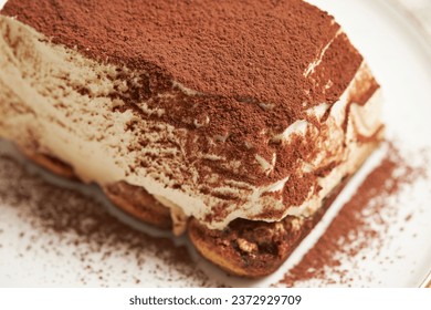 tiramisu cake on plate, dessert