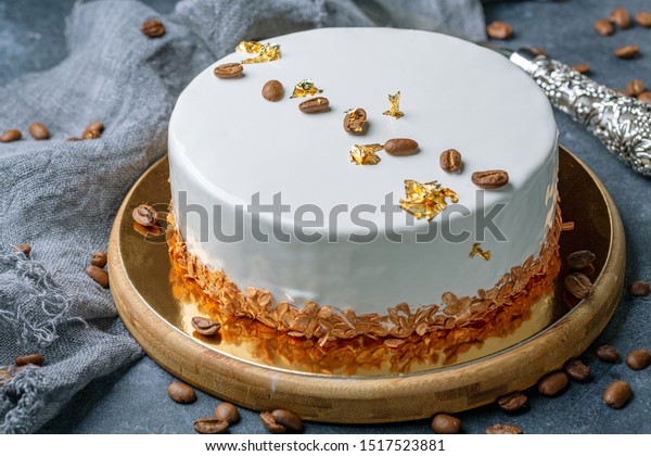 Tiramisu Mousse Cake White Mirror Glaze Stock Photo Edit Now 1517523881