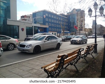 Tirana, Albania 18 July 2022: Traffic In Front Of The Police Department Building