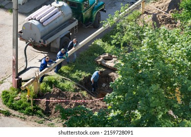 Tiraspol, Moldova - May 20, 2022: City Repair Service Of The Water Utility. Breakthrough Sewer Repair