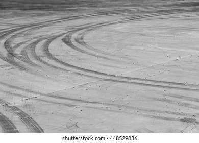 Tire burnout marks on road track background