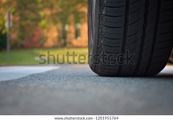 a tire of car on the\
road