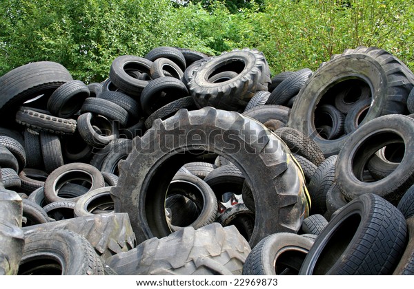 tire heap in recycling\
plant in Germany
