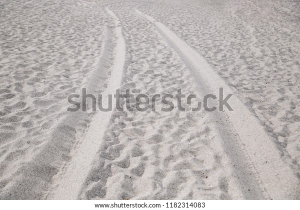 tire marks in the beach\
sand