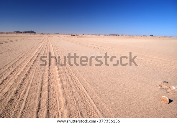 Tire marks in desert\
plain