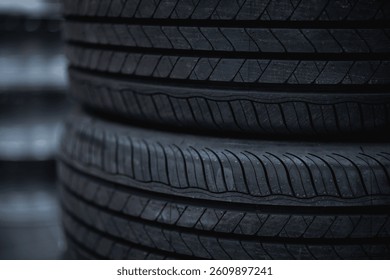 Tire is placed on the tire storage rack in the tire industrial. Be prepared for vehicles that need to change tires.