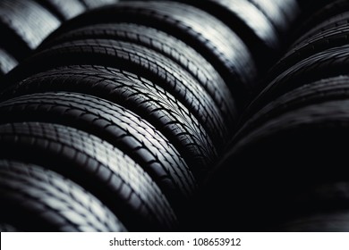 Tire Stack Background. Selective Focus.