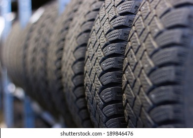 Tire Stack Background. Selective Focus. 