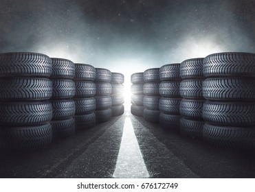 Tire Stack On A Road