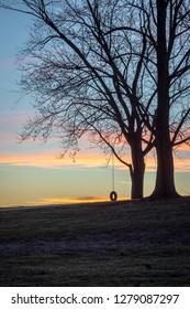 Tire Swing In Rural Sunset