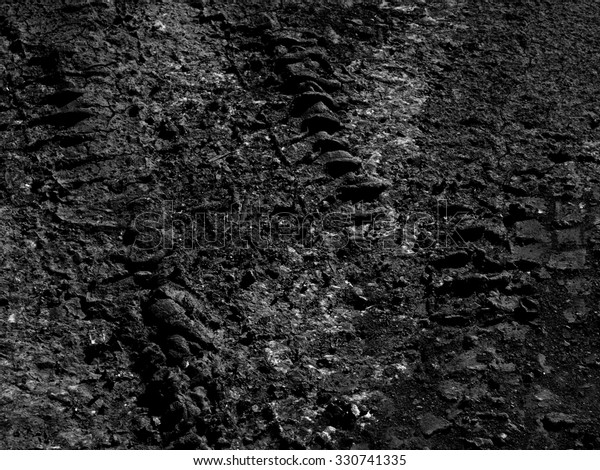 tire tracks on black mud   \

