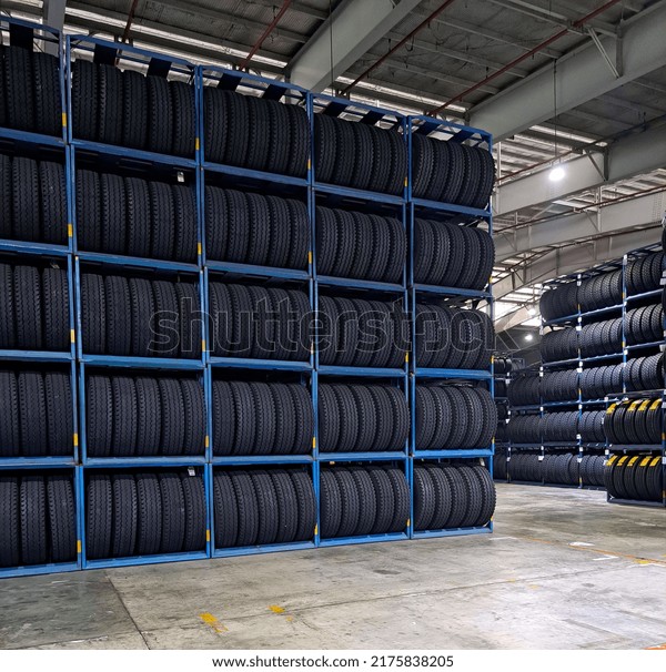 The tire warehouse in tire manufacturing\
factory. Truck and bus tire\
industry.