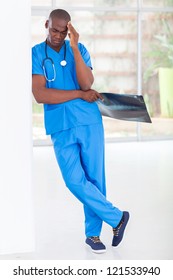 Tired African American Medical Worker Taking A Break