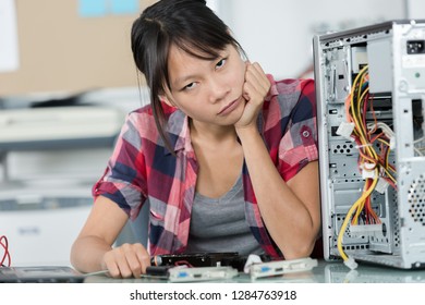 Tired And Bored Computer Repairwoman