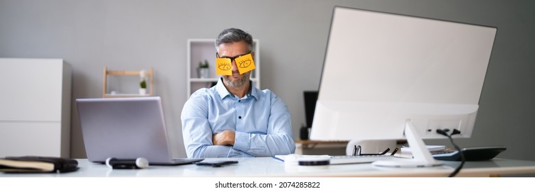 Tired Bored Older Man Sleeping In Office