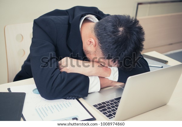 Tired Businessman Fall Asleep On Desk Stock Photo Edit Now