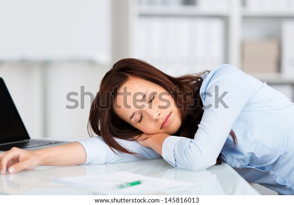 Tired Businesswoman Having Nap Her Desk Stock Photo Edit Now