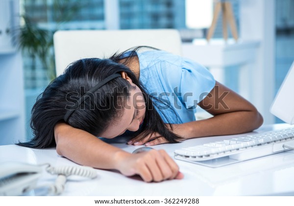 Tired Businesswoman Sleeping Her Desk Her Stock Photo Edit Now
